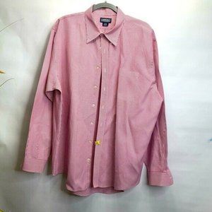Lands End Mens Button Up shirt Striped red Med